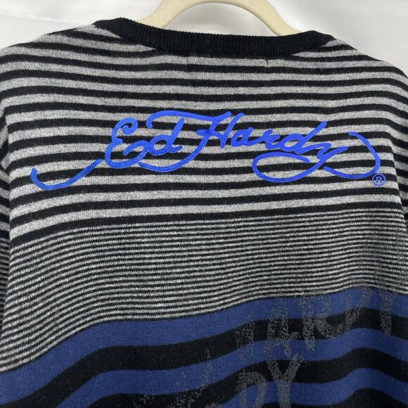 Ed Hardy by Christian Audigier Size XL Wool Blend Pullover Sweater V-Neck Unisex - Picture 5 of 8